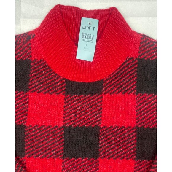LOFT Petite Buffalo Plaid Mock Neck Tunic Sweater Large - Picture 3 of 9
